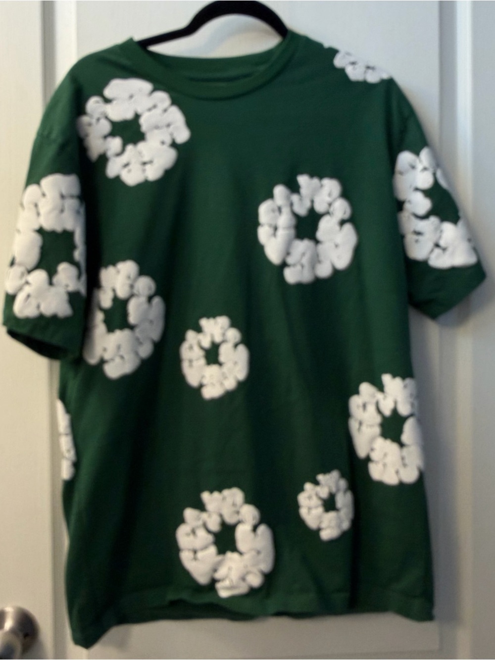 Men's Dark Green Short Sleeve Denim Tears with White Floral Ring Print XL